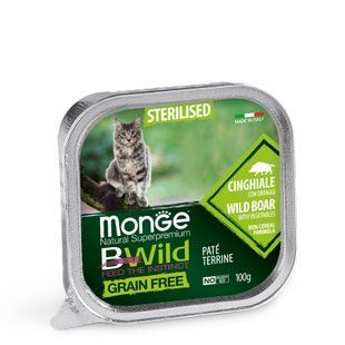Вологий корм для котів Monge Cat Bwild Grain Free Wet Sterilised кабан з овочами 100 г