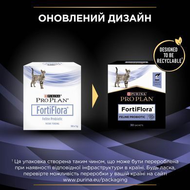 Вітаміни та добавки для котів Пробіотик PRO PLAN FortiFlora для дорослих котів та кошенят для підтримання нормальної міклофлори шлунково-кишкового тракту, 7х1 г