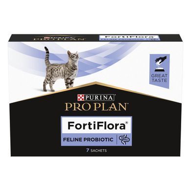 Вітаміни та добавки для котів Пробіотик PRO PLAN FortiFlora для дорослих котів та кошенят для підтримання нормальної міклофлори шлунково-кишкового тракту, 7х1 г