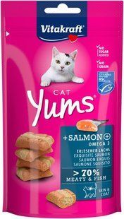 Ласощі для котів Подушечки Vitakraft Yums для котів, лосось та Омега 3, 40 г