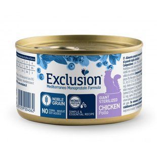Вологий корм для стерилізованих котів великих порід Exclusion Noble Grain Cat Giant Sterilized Chicken All Breeds, з куркою, 85 г