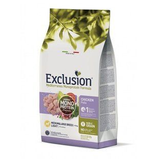 Сухий корм Exclusion Light Chicken Medium & Large Breed для дорослих собак середніх та великих порід з надмірною вагою та зниженою активністю або стерилізованих, з куркою 3 кг