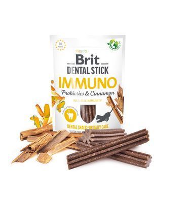 Ласощі Brit Care для собак Brit Dental Stick Immuno для міцного імунітету, пробіотики та кориця, 7 шт, 251 г
