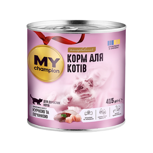 Вологий корм MY champion шматочки з куркою і печінкою для котів, 415г
