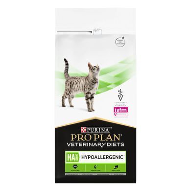 Лікувальні дієти для котів Сухий дієтичний корм PRO PLAN VETERINARY DIETS HA Hypoallergenic для дорослих котів та кошенят для зниження ознак інгредієнтної та нутрієнтної непереносимості, 1,3 кг
