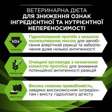 Лікувальні дієти для котів Сухий дієтичний корм PRO PLAN VETERINARY DIETS HA Hypoallergenic для дорослих котів та кошенят для зниження ознак інгредієнтної та нутрієнтної непереносимості, 1,3 кг
