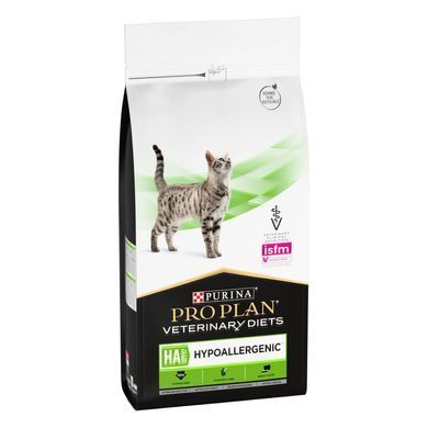 Лікувальні дієти для котів Сухий дієтичний корм PRO PLAN VETERINARY DIETS HA Hypoallergenic для дорослих котів та кошенят для зниження ознак інгредієнтної та нутрієнтної непереносимості, 1,3 кг