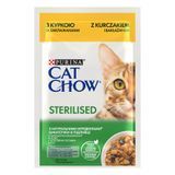 Вологий корм CAT CHOW Sterilised для дорослих стерилізованих котів, шматочки у підливці, з куркою та баклажанами, 85 г