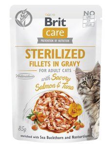 Корм вологий для стерилізованих котів Brit Care Cat Sterilized філе в соусі з лосось і тунцем, пауч, 85 г