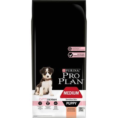 Сухий корм PRO PLAN Medium Puppy Sensitive Skin для цуценят середніх порід до року, з чутливою шкірою, з лосось, 12 кг