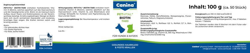 Вітаміни Canina Petvital Biotin-Tabs для вибагливих собак і котів, 100 г (50 табл)