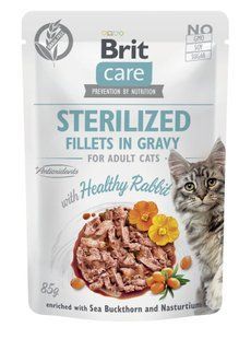 Корм вологий для стерилізованих котів Brit Care Cat Sterilized філе в соусі з кролик, пауч, 85 г