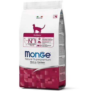 Сухий корм для дорослих котів, що живуть у примішенні Monge Cat Indoor курка з рисом 400 г