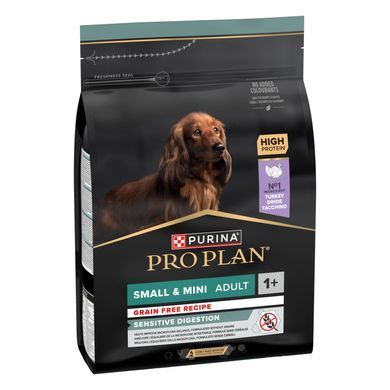 Сухий корм PRO PLAN Small&Mini Adult 1+ Sensitive Digestion для дорослих собак дрібних порід, з чутливим травленням, беззерновий, з індичкою, 2,5 кг