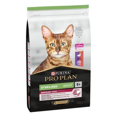 Сухий корм PRO PLAN Sterilised Adult 1+ Savoury Duo для дорослих стерилізованих котів, з качкою та печінкою, 10 кг