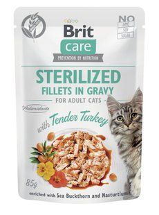 Корм вологий для стерилізованих котів Brit Care Cat Sterilized філе в соусі з індичкою, пауч, 85 г