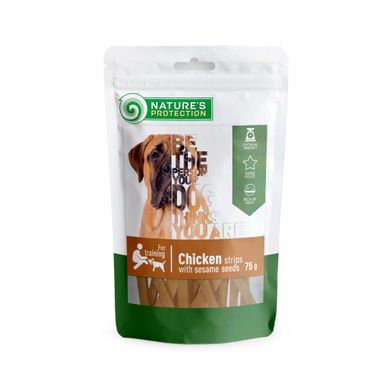 Ласощі для собак, смужки з курки з кунжутом, Nature's Protection snack for dogs chicken strips with sesame, 75г
