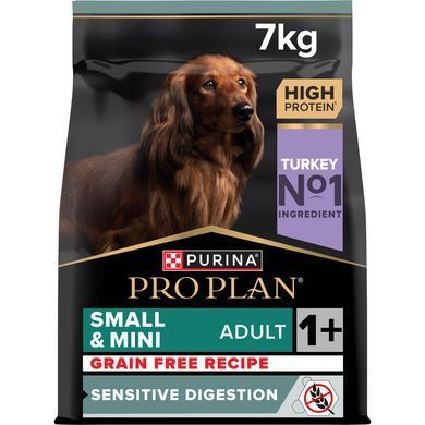 Сухий корм PRO PLAN Small&Mini Adult 1+ Sensitive Digestion для дорослих собак дрібних порід, з чутливим травленням, беззерновий, з індичкою, 7 кг