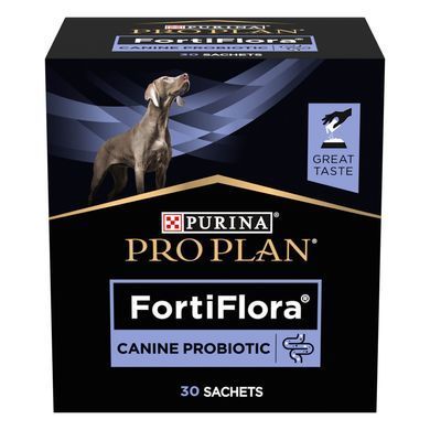Вітаміни та добавки для собак Пробіотик PRO PLAN FortiFlora для дорослих собак та цуценят для підтримання нормальної міклофлори шлунково-кишкового тракту, 30х1 г