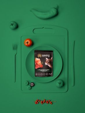 Вологий корм Savory для дорослих котів, ягня з буряком у соусі, пауч, 85 г