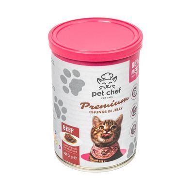 Корм вологий для дорослих котів Pet Chef, шматочки в желе з яловичиною 415 г