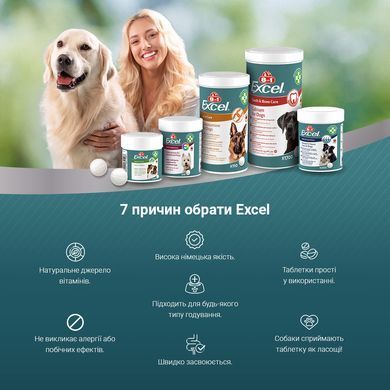 Вітаміни 8in1 Excel Glucosamine + MSM для цуценят та дорослих собак, для суглобів, 55 шт