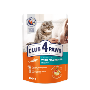 Вологий корм для котів Club 4 Paws Premium пауч макрель в соусі 100 г