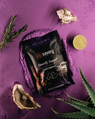 Ласощі для собак М'які ласощі Savory для зміцнення імунітету собак, качка та шипшина, 200 г