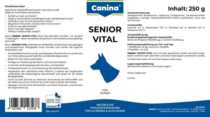 Вітаміни Canina Senior Vital для собак похилого віку, старше 7 років, 250 г
