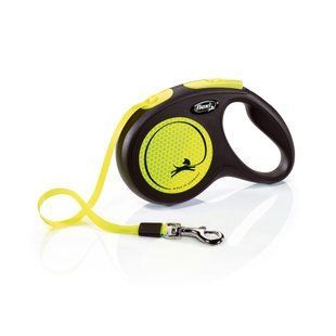 Амуніція для собак Повідець-рулетка Flexi New Neon для собак, зі стрічкою, розмір M 5 м / 25 кг (жовтий)