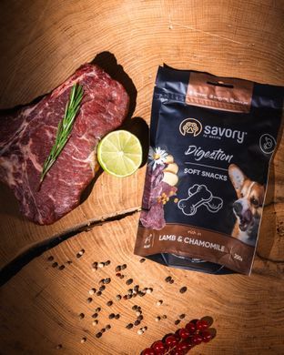 Ласощі для собак М'які ласощі Savory для покращення травлення собак, ягня та ромашка, 200 г