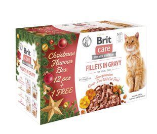 Вологий корм для котів Brit Care Cat Christmas Flavour Box Fillets in Gravy 85 g 12+1 pcs арт.XMASS_00934