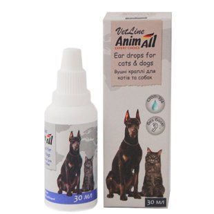 Засоби для догляду за собаками Вушні краплі AnimAll VetLine для котів і собак, 30 мл