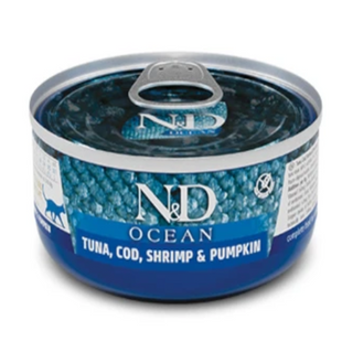 Вологий корм Farmina N&D Grain Free Ocean Tuna, Cod, Shrimp&Pumpkin для котів, беззерновий, тунець, креветка, гарбуз 70г