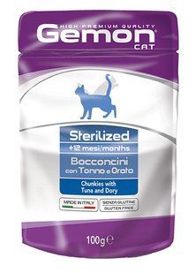 Вологий корм для котів GEMON Cat Wet Sterilized шматочки з тунцем та рибкою дорі 100 г