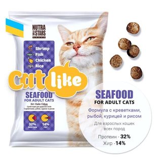 Сухий корм для дорослих котів Кет Лайк Сіфуд, 10 кг