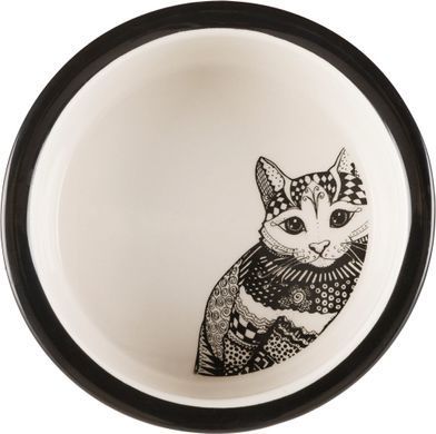 Миска Trixie Zentangle для котів, керамічна, 12 см, 300 мл (чорна/біла)