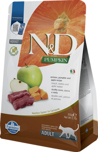 Сухий корм для котів Farmina Фарміна кет сух N&D CAT PUMPKIN VENISON & APPLE ADULT з гарбузом, олениною та яблуком 300 gr 35363