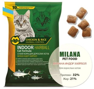Сухий корм для дорослих котів Мілана Індор Хайрбол, 10 кг