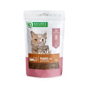 Ласощі для котів, снеки з кролика з ягодами годжі, Nature's Protection snack for cats with rabbit and goji berries, 75г