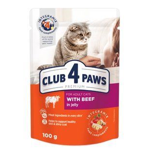 Вологий корм для котів Club 4 Paws Premium пауч яловичина в желе 100 г