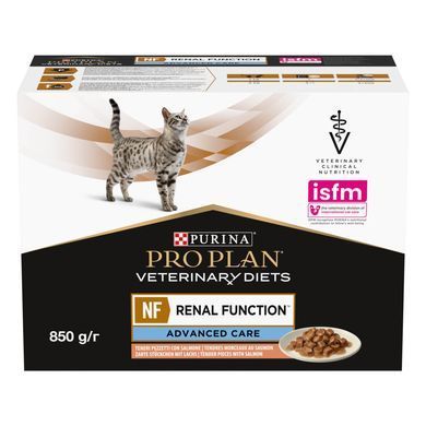 Лікувальні дієти для котів Вологий дієтичний корм PRO PLAN VETERINARY DIETS NF Renal Function Advanced Care для дорослих котів при патології нирок, з лосось, 10х85 г