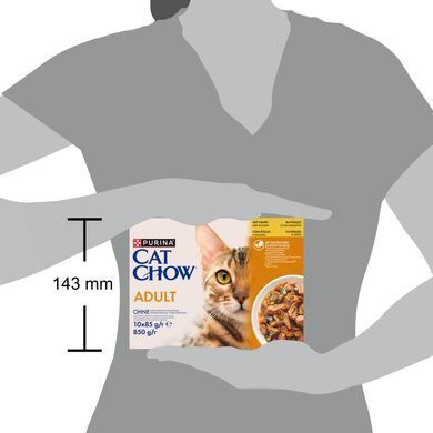 Вологий корм CAT CHOW Adult для дорослих котів, шматочки в желе, з куркою та цукіні, 10x85 г