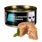 вологий корм для котів, тунець з креветками, 85г