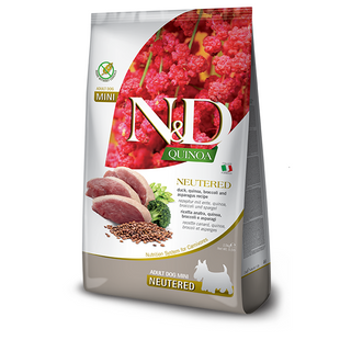 Сухий корм Farmina N&D Quinoa Duck Brocooli&Asparagus Neutered для дорослих стерилызованих собак дрібних порід, качка, кіноа, броколі та спаржа, 2,5 к
