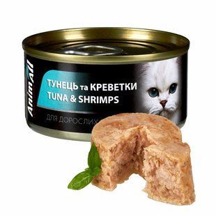 вологий корм для котів, тунець з креветками, 85г