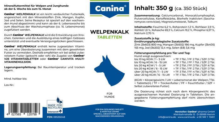 Вітаміни Canina Welpenkalk для цуценят 350 г (350 табл)