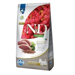 Сухий корм Farmina N&D Quinoa Duck Brocooli&Asparagus Neutered для дорослих стерилызованих собак дрібних порід, качка, кіноа, броколі та спаржа, 7 кг