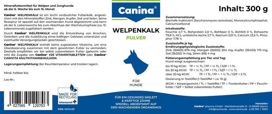 Вітаміни Canina Welpenkalk Pulver для цуценят, порошок, 300 г