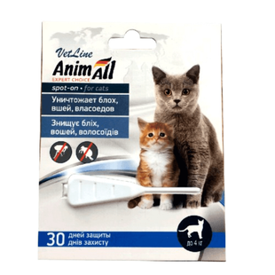 AnimAll Анімал ВетЛайн краплі протипаразитарні для котів до 4 кг, спот-он